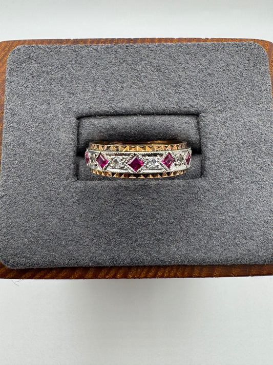 9ct gold synthetic ruby and diamond full eternity ring