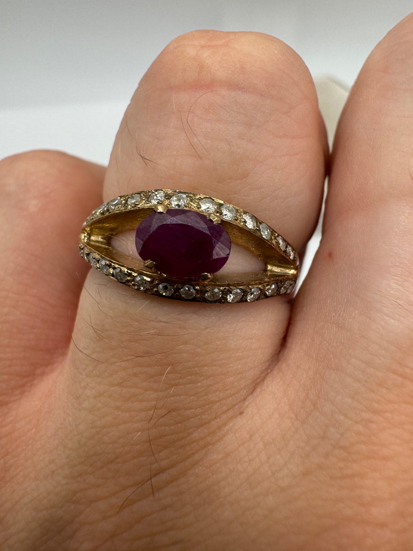 9ct gold ruby and diamond evil eye ring