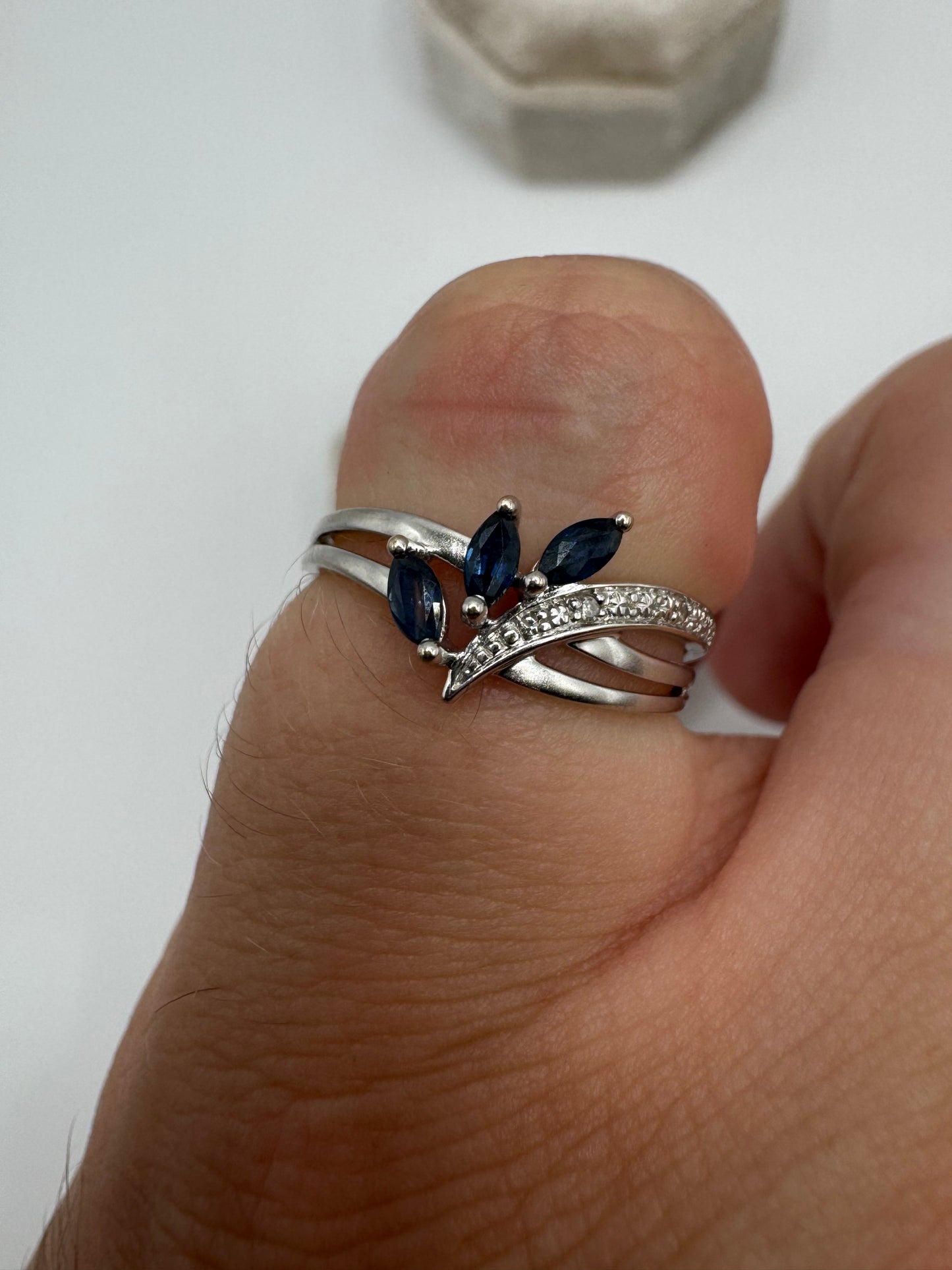 9ct gold sapphire and diamond wishbone ring