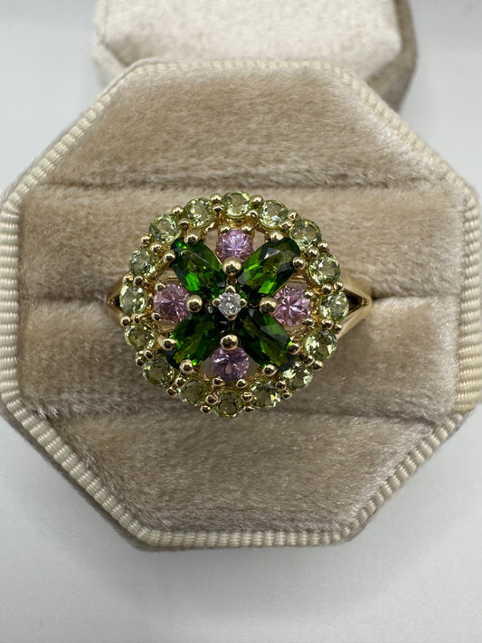 9ct gold multi-gem and diamond ring