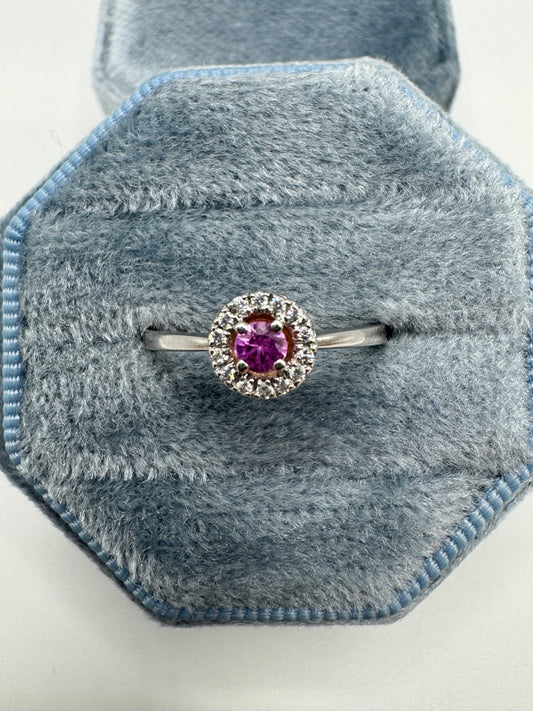 9ct white gold pink sapphire and zircon ring