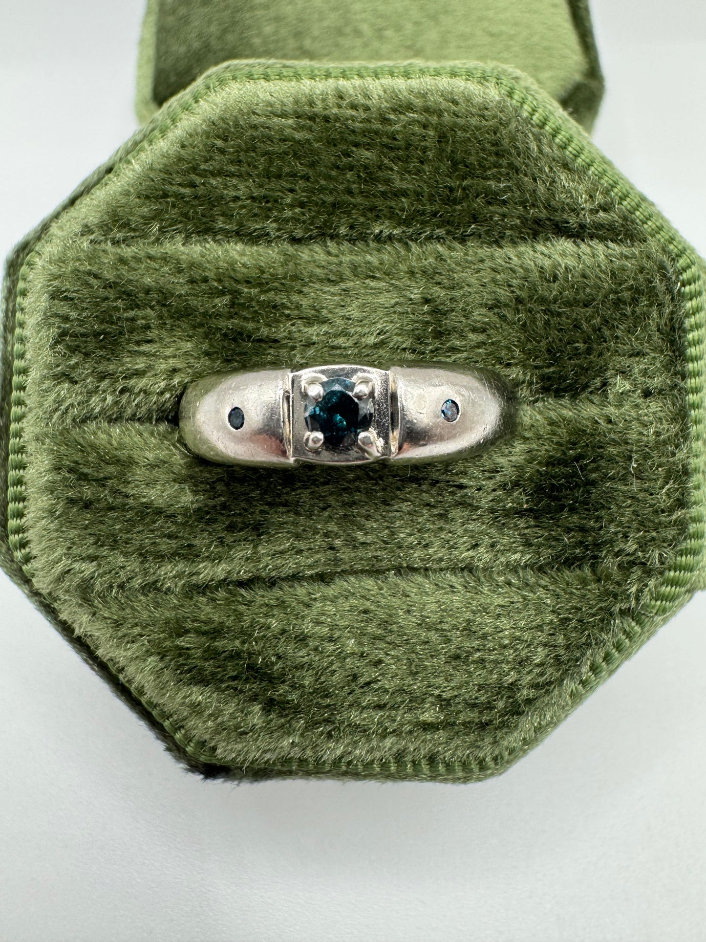 Silver 13 point blue diamond ring