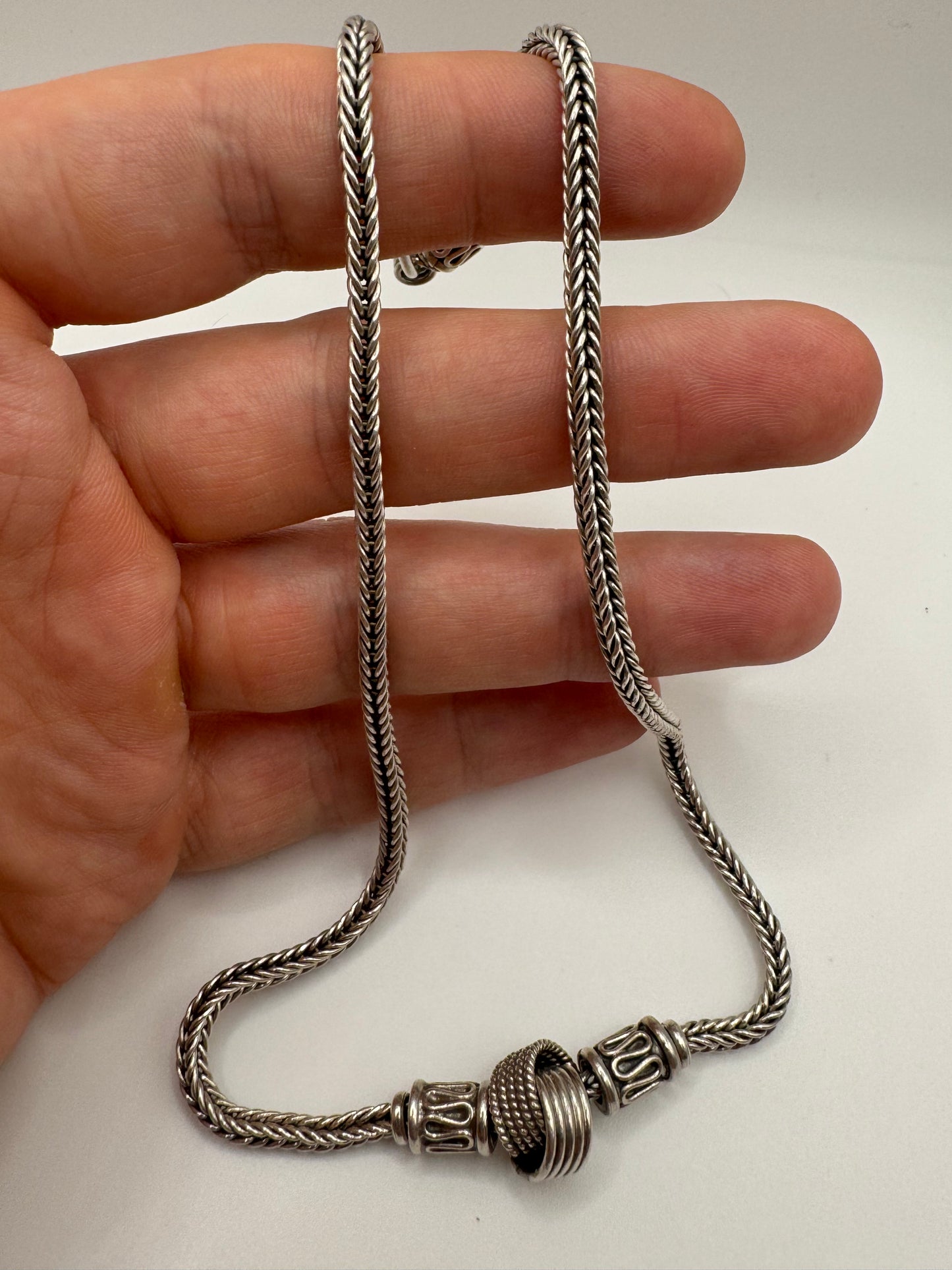 Antique silver snake link chain with S Clasp