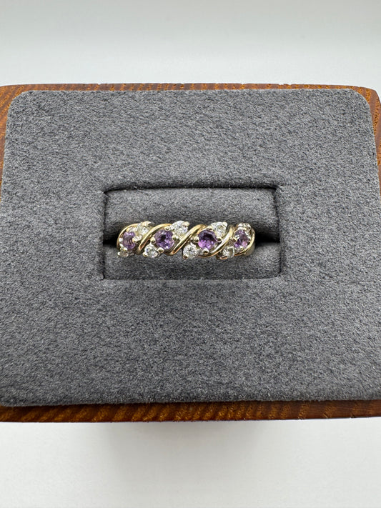 9ct gold amethyst and cz ring