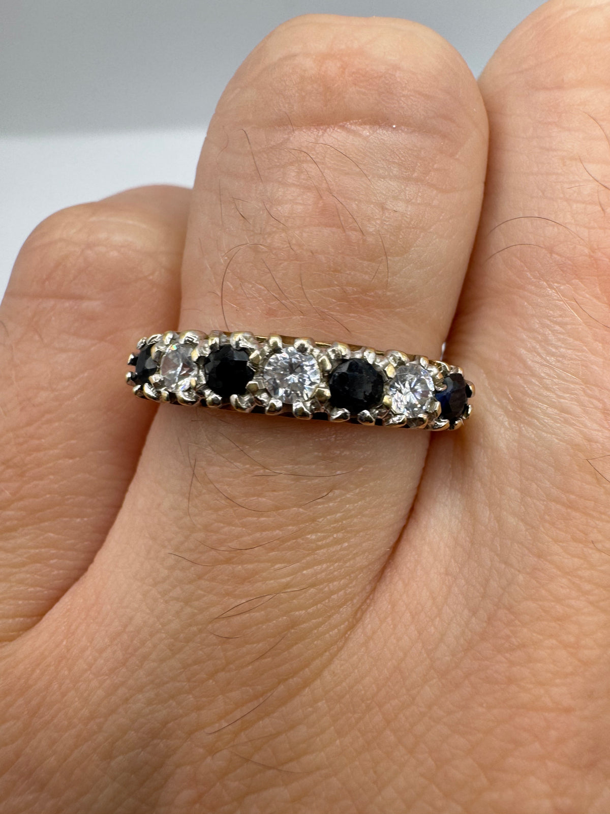 Vintage 9ct gold sapphire and zircon ring