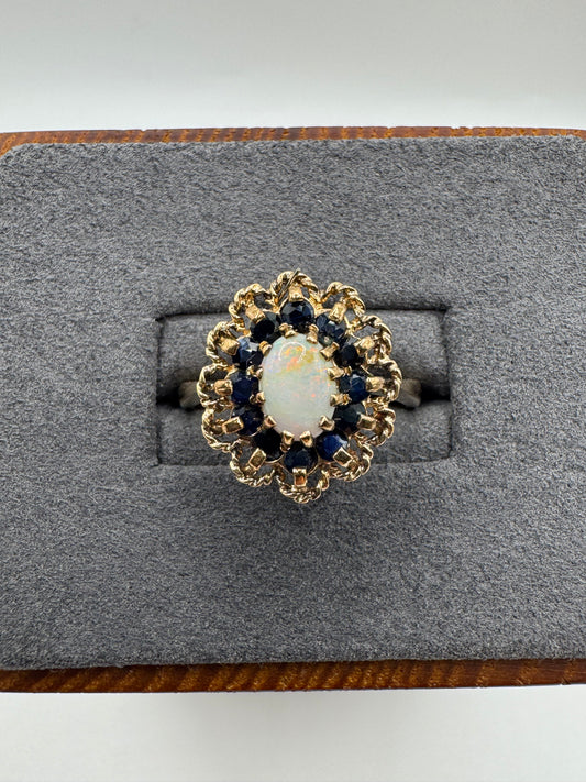 9ct gold opal and sapphire ring