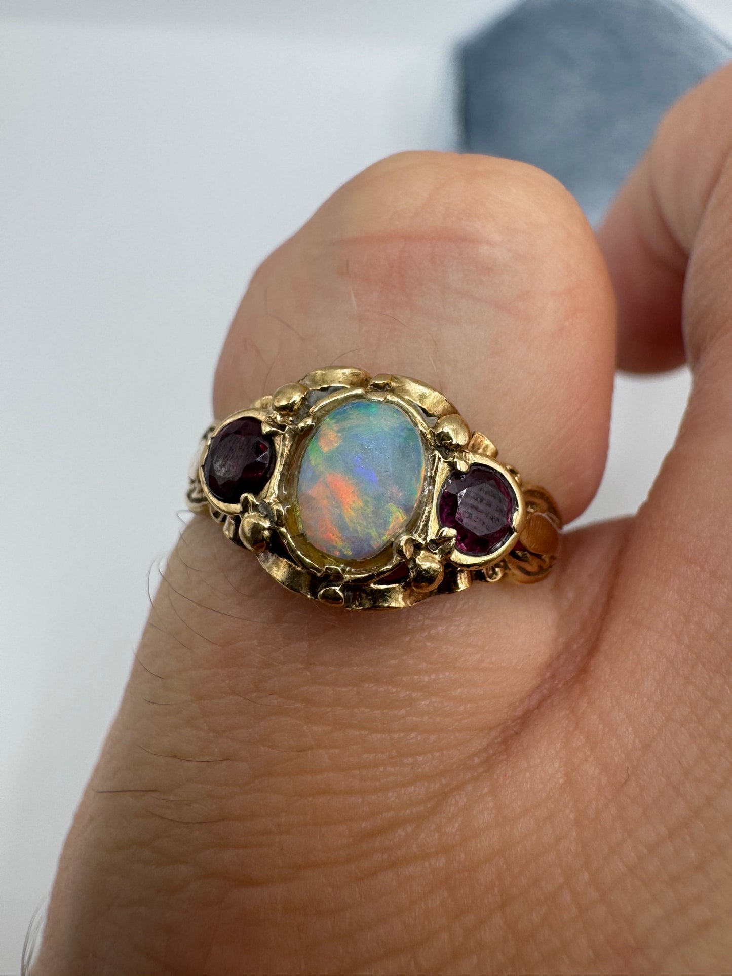 9ct gold opal and ruby ring