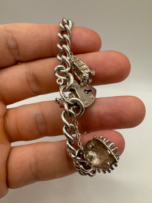 Silver padlock and charm bracelet