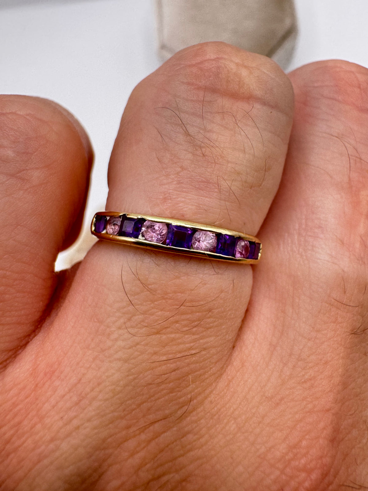 9ct gold amethyst and pink topaz ring