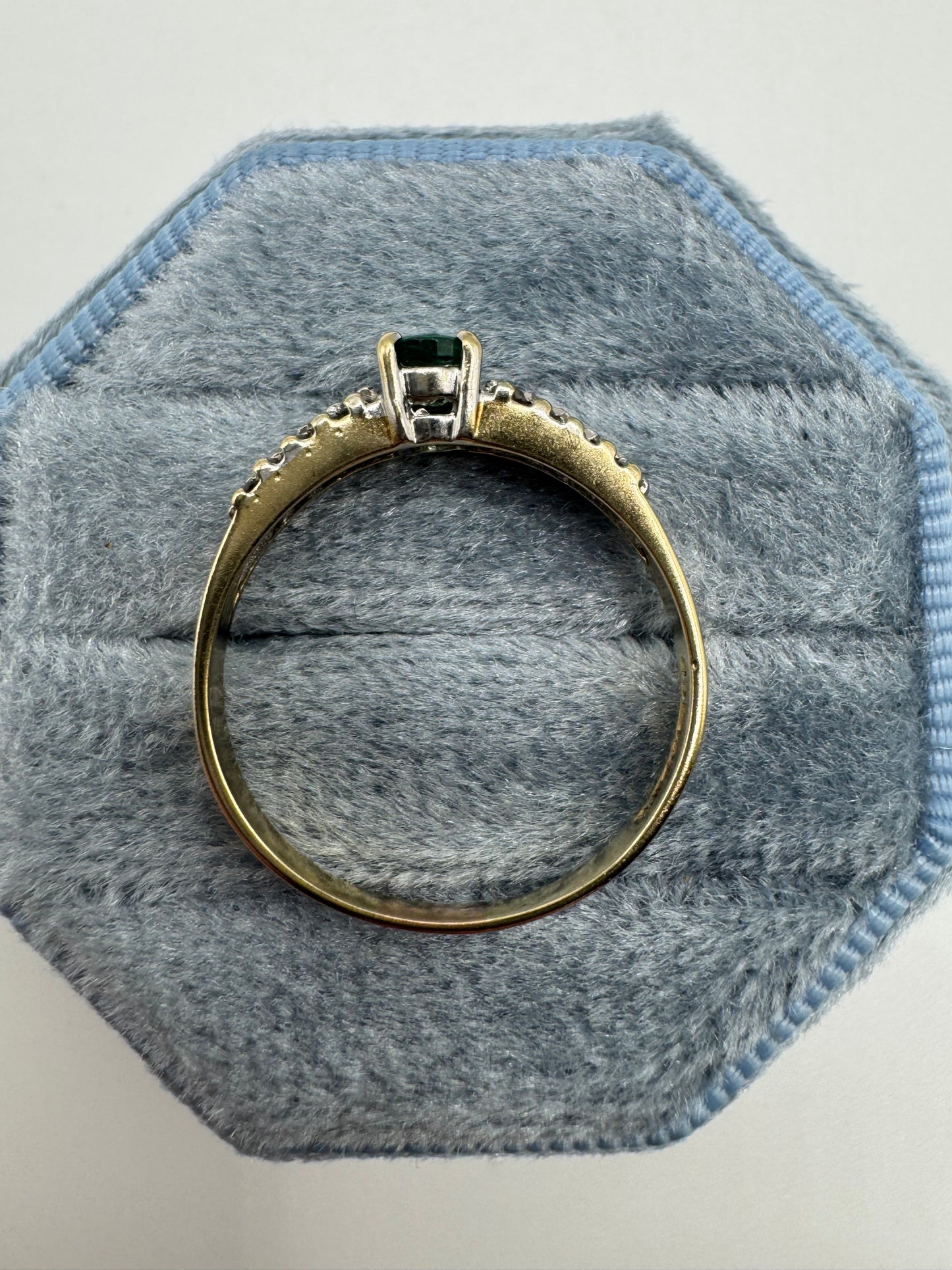 9ct gold emerald and diamond ring