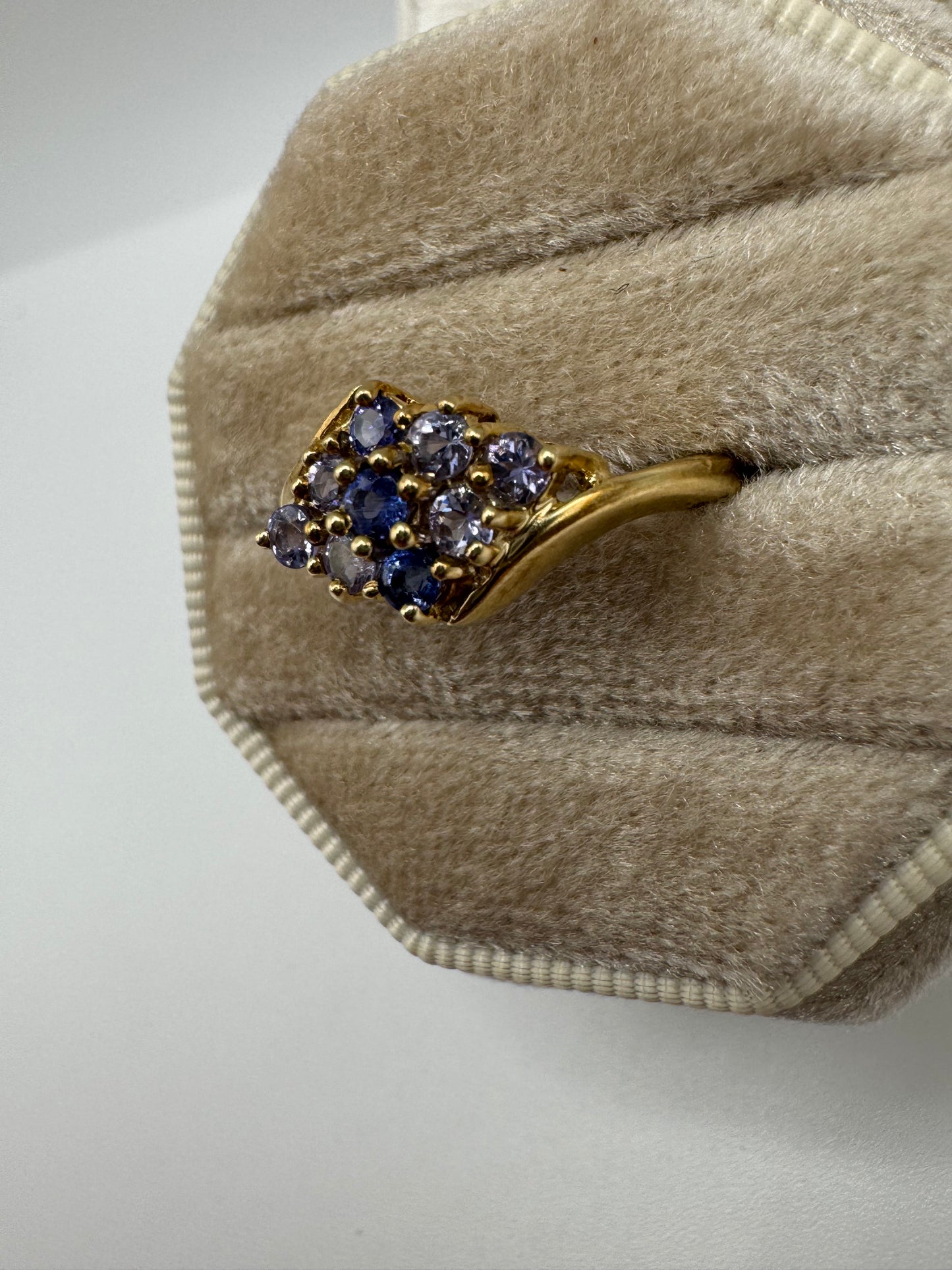 9ct gold iolite and tanzanite cluster ring