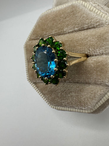 9ct gold topaz and diopside cluster ring