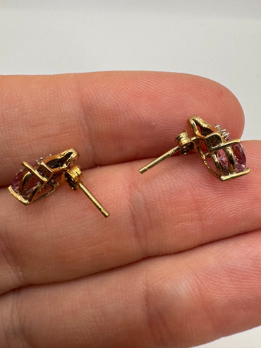 9ct gold pink sapphire and diamond heart earrings