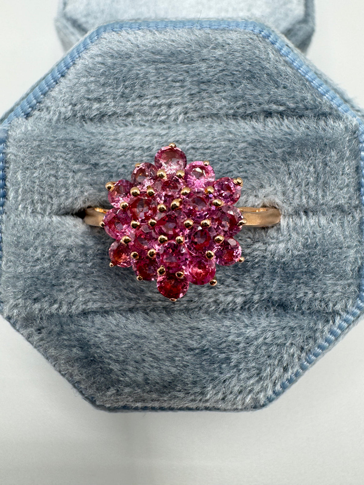 9ct rose gold pink topaz cluster ring