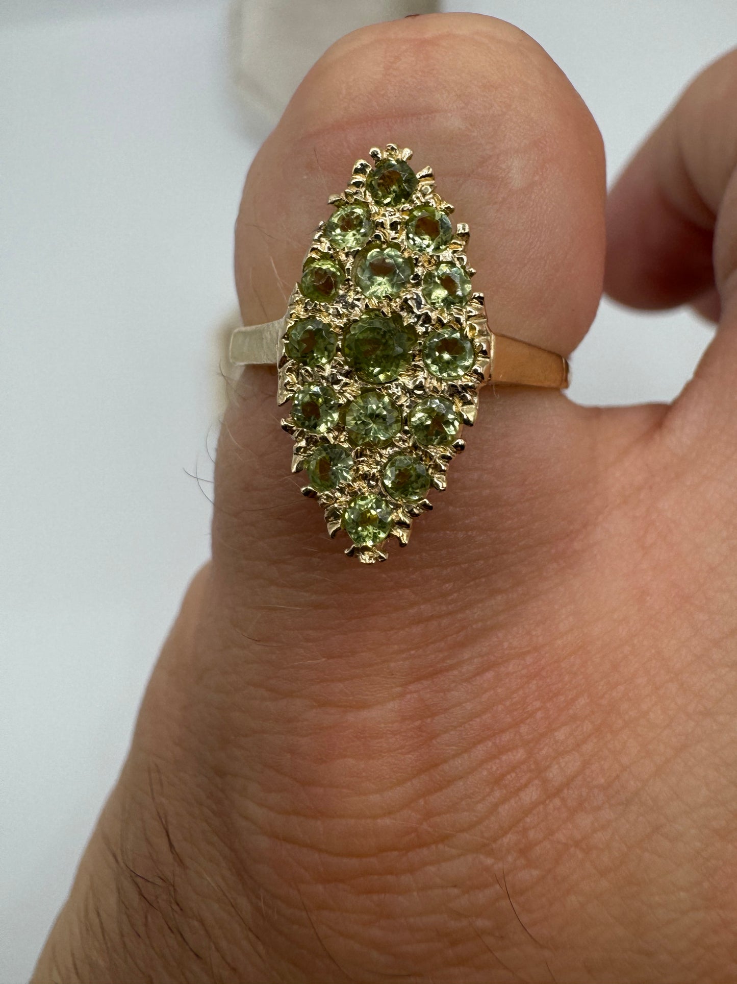 9ct gold peridot navette ring