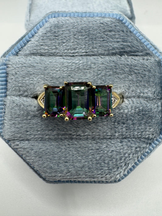 9ct gold mystic topaz ring
