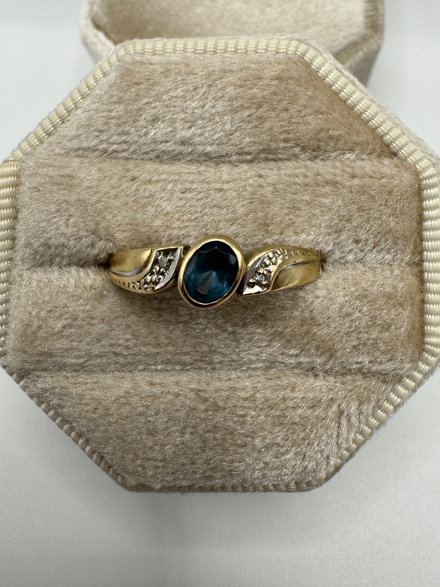9ct gold blue topaz and diamond ring