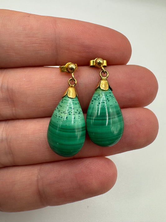 9ct gold malachite earrings