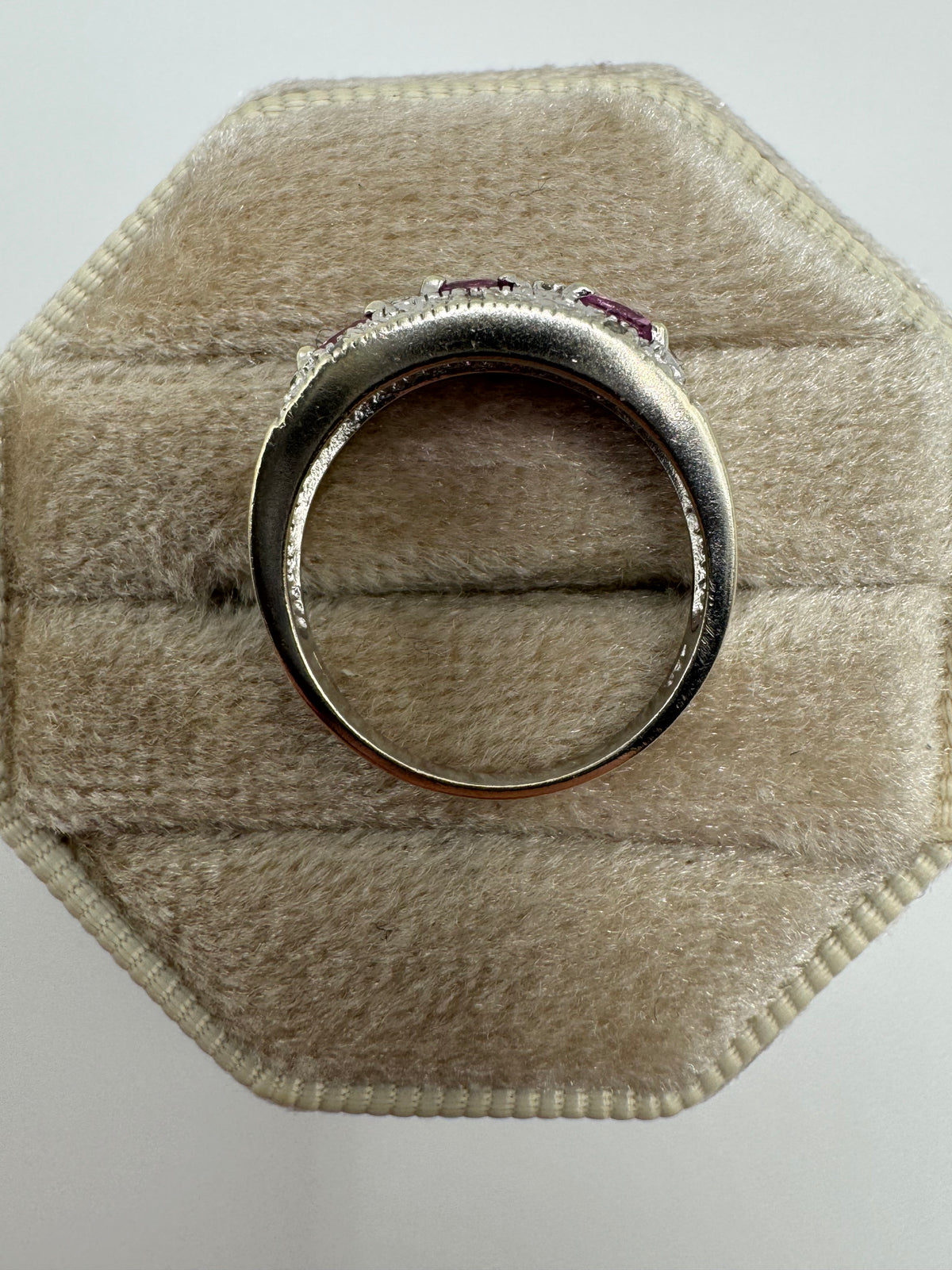 9ct white gold pink topaz and diamond ring