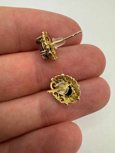 9ct gold black opal triplet earrings