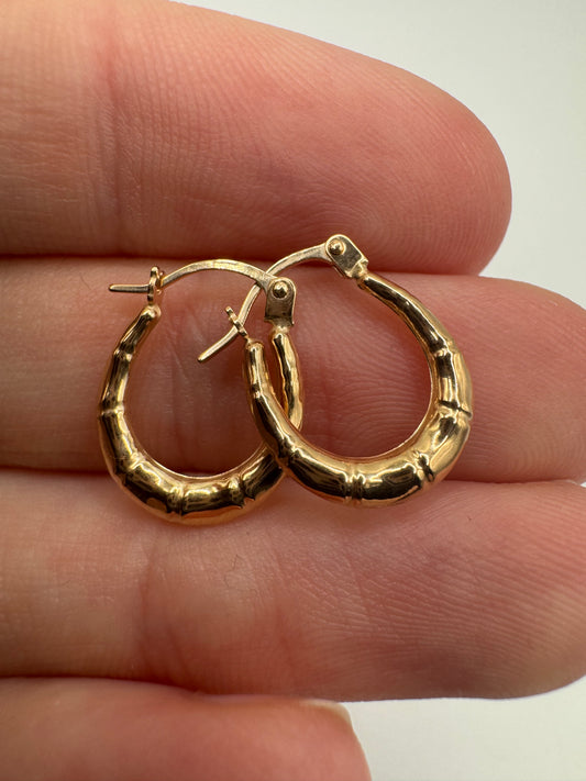 9ct gold bamboo style creole earrings