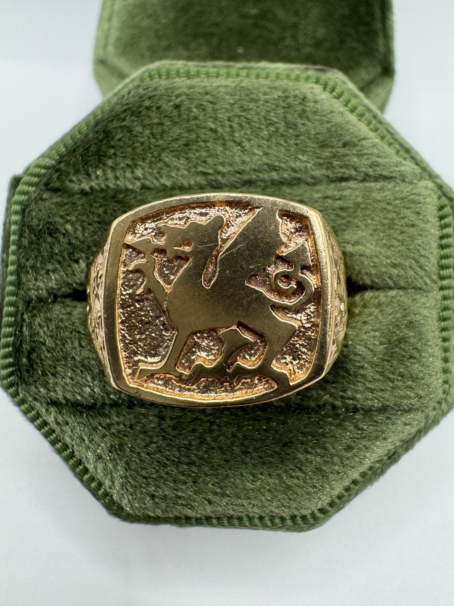 9ct gold engraved dragon signet ring