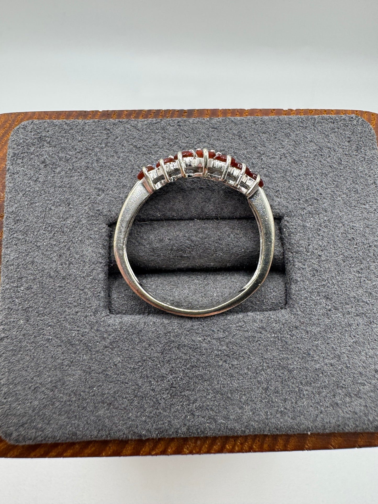 9ct white gold fire opal wishbone ring