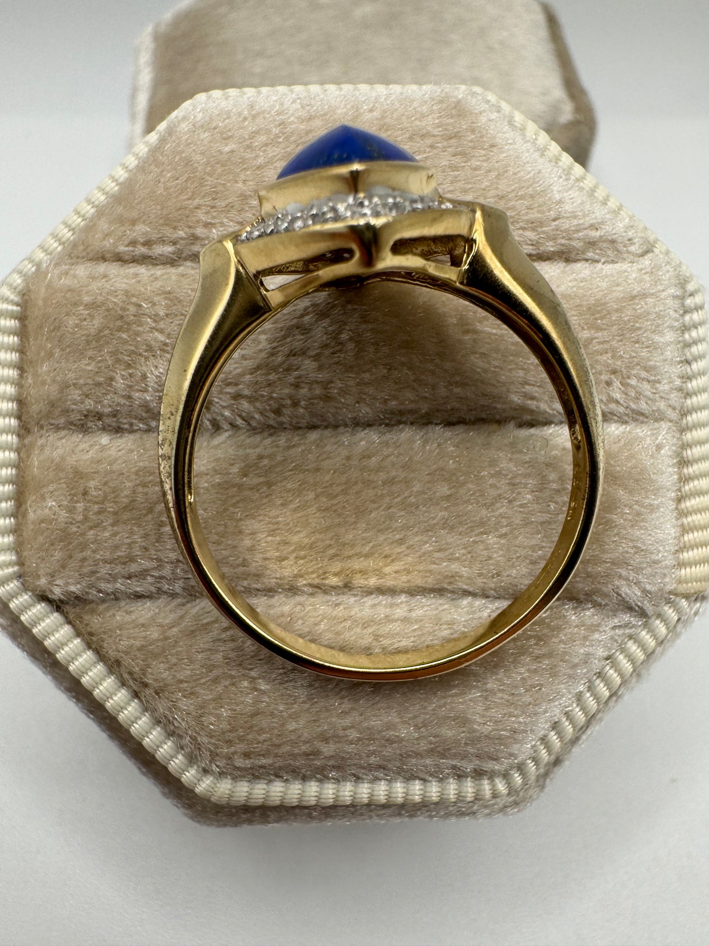 9ct gold lapis lazuli, amethyst and diamond ring