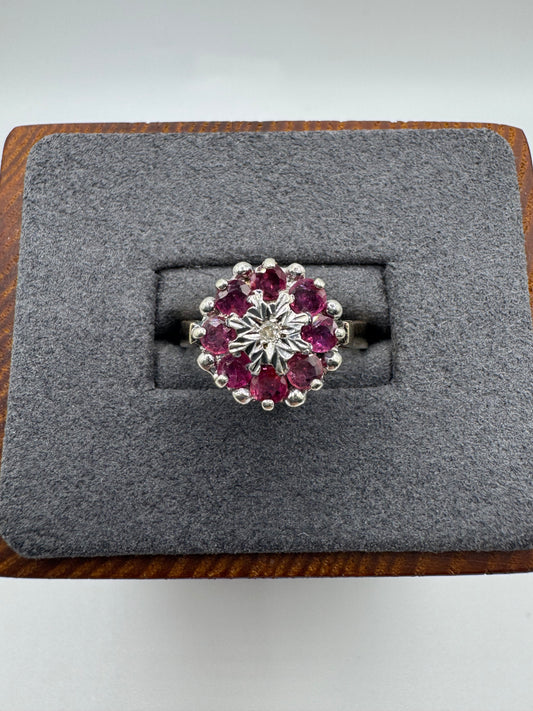 9ct gold ruby and diamond cluster ring