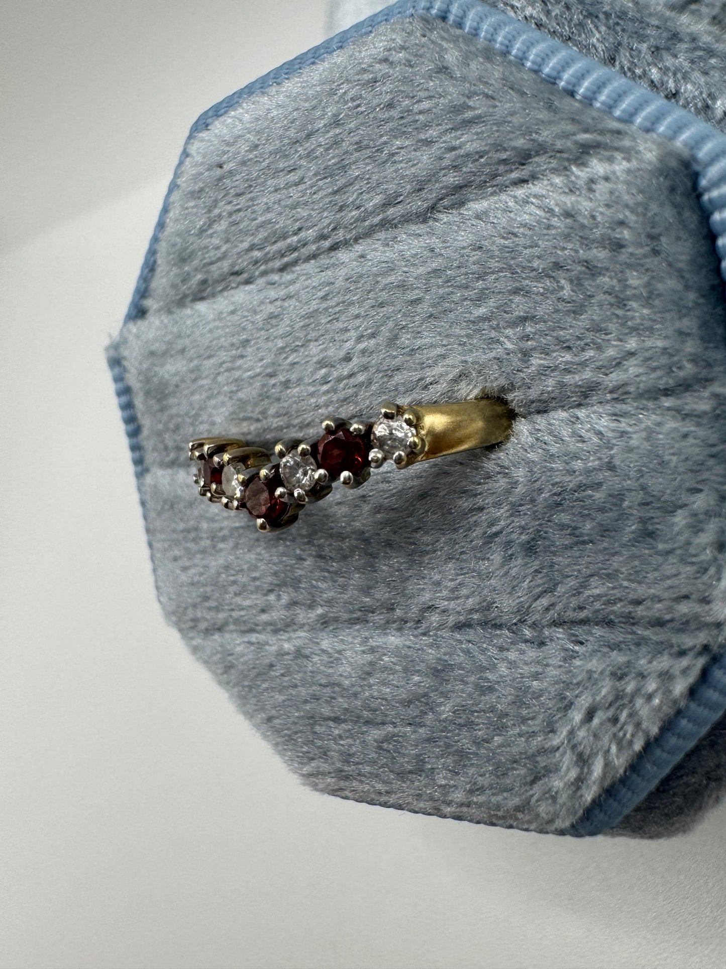 9ct gold garnet and cz wishbone ring