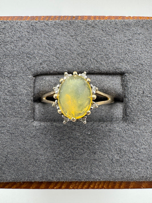 9ct gold opal and diamond cluster ring