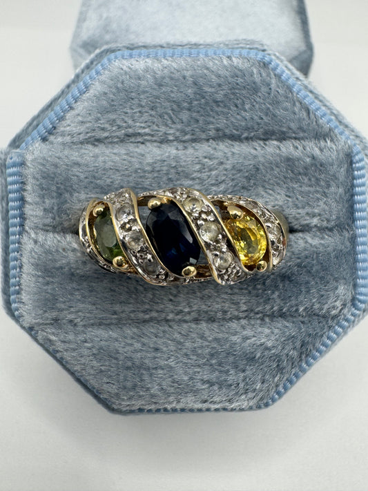 9ct gold multicoloured sapphire cluster ring