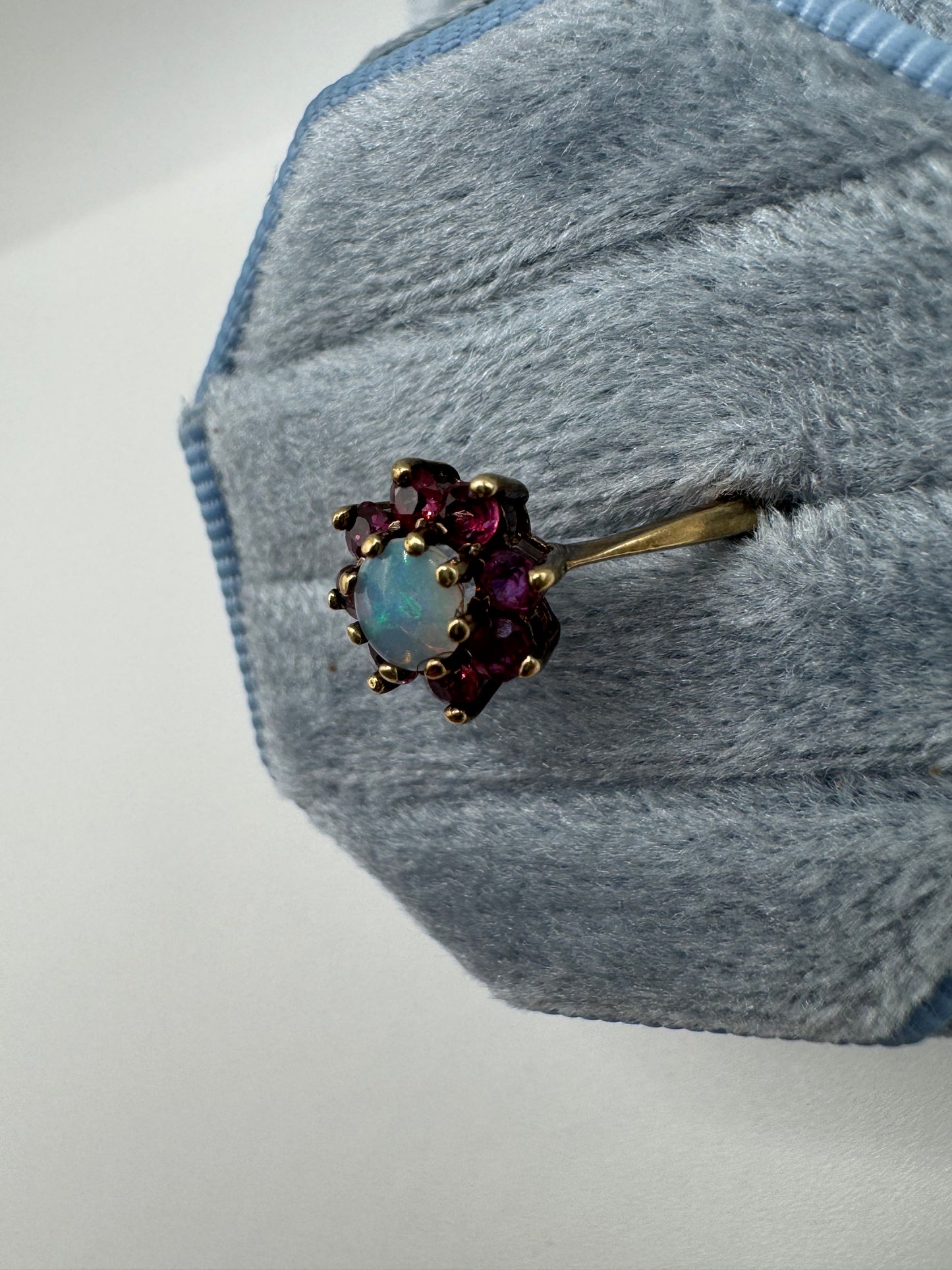 9ct gold opal and ruby ring