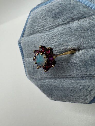 9ct gold opal and ruby ring