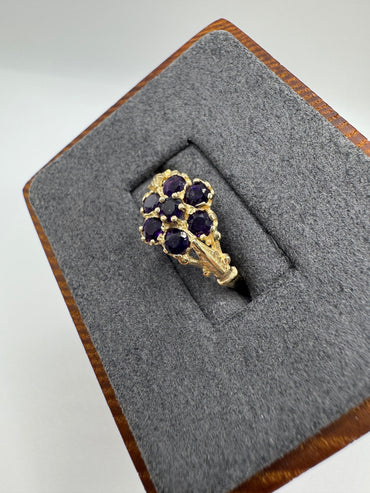 9ct gold amethyst cluster ring