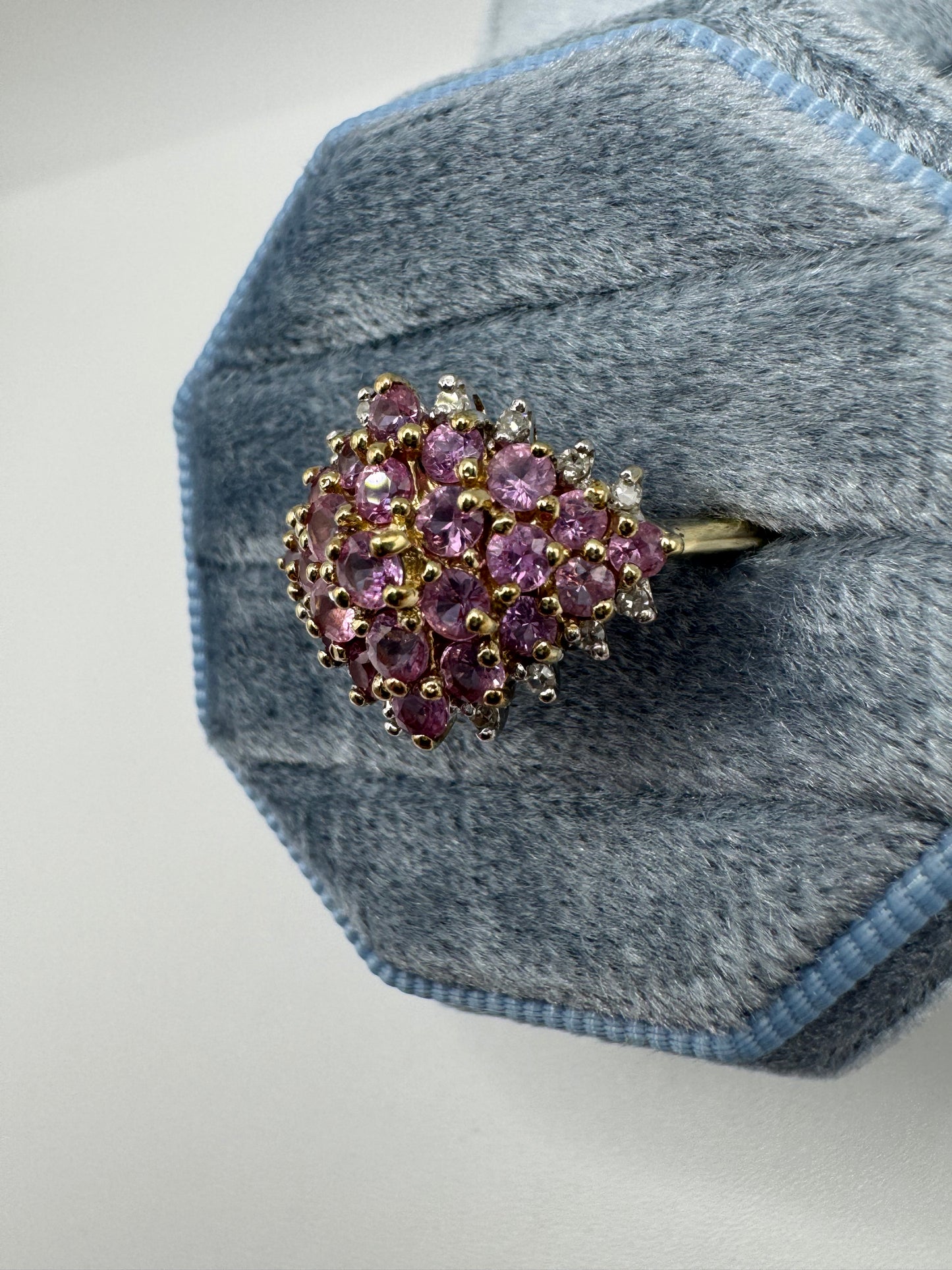 9ct gold pink topaz and diamond ring