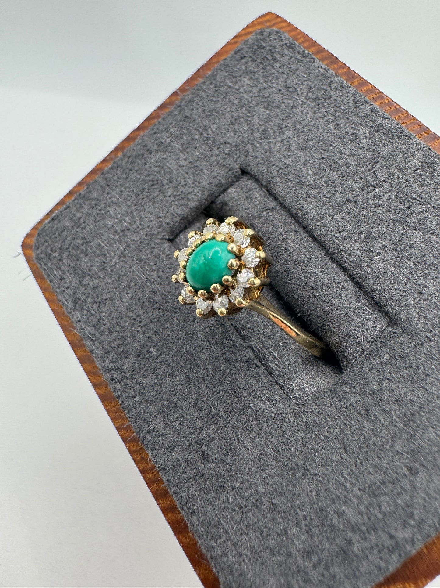 9ct gold turquoise and cz cluster ring
