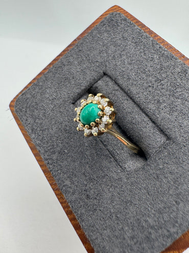 9ct gold turquoise and cz cluster ring
