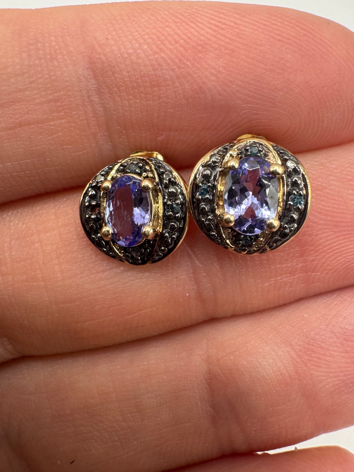 9ct gold tanzanite and blue diamond earrings