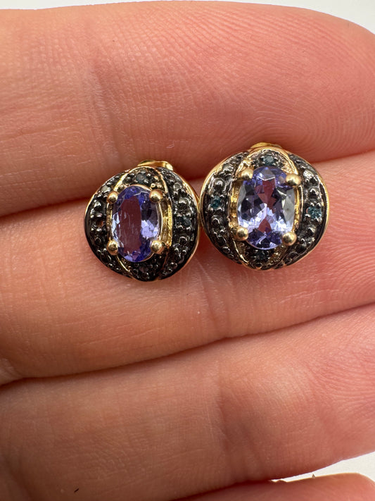 9ct gold tanzanite and blue diamond earrings