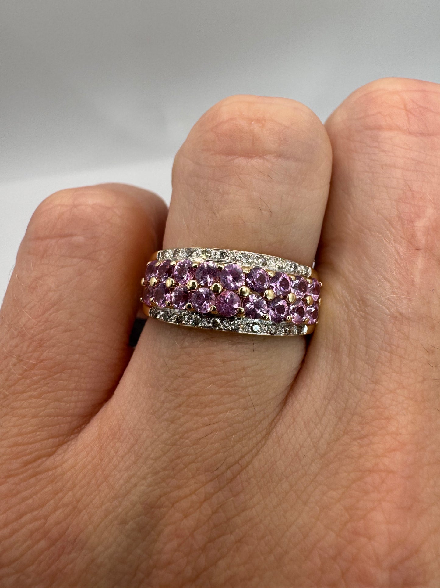 9ct gold pink topaz and diamond ring