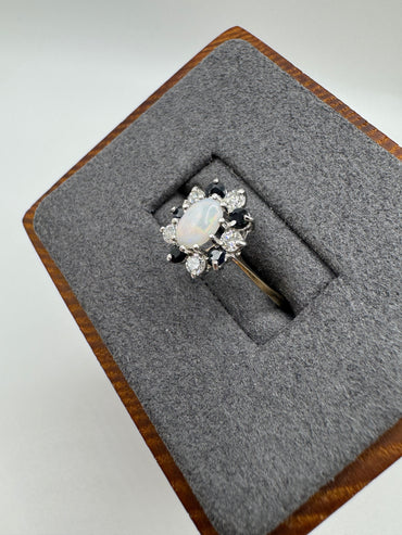 9ct gold opal, sapphire and cz ring