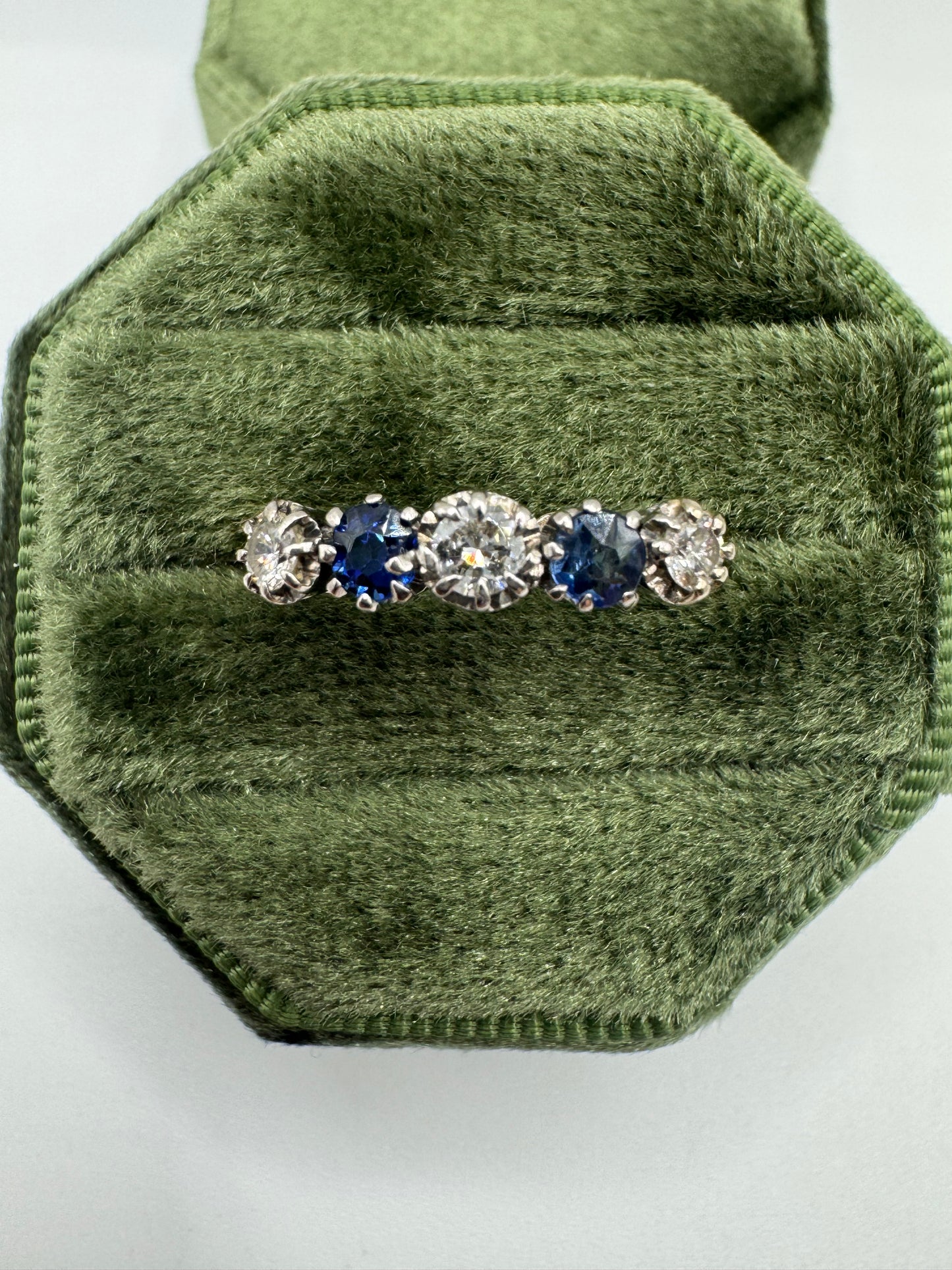 Vintage platinum and 18ct gold sapphire and diamond ring
