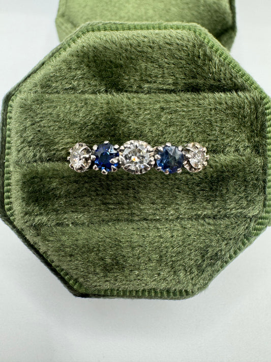 Vintage platinum and 18ct gold sapphire and diamond ring