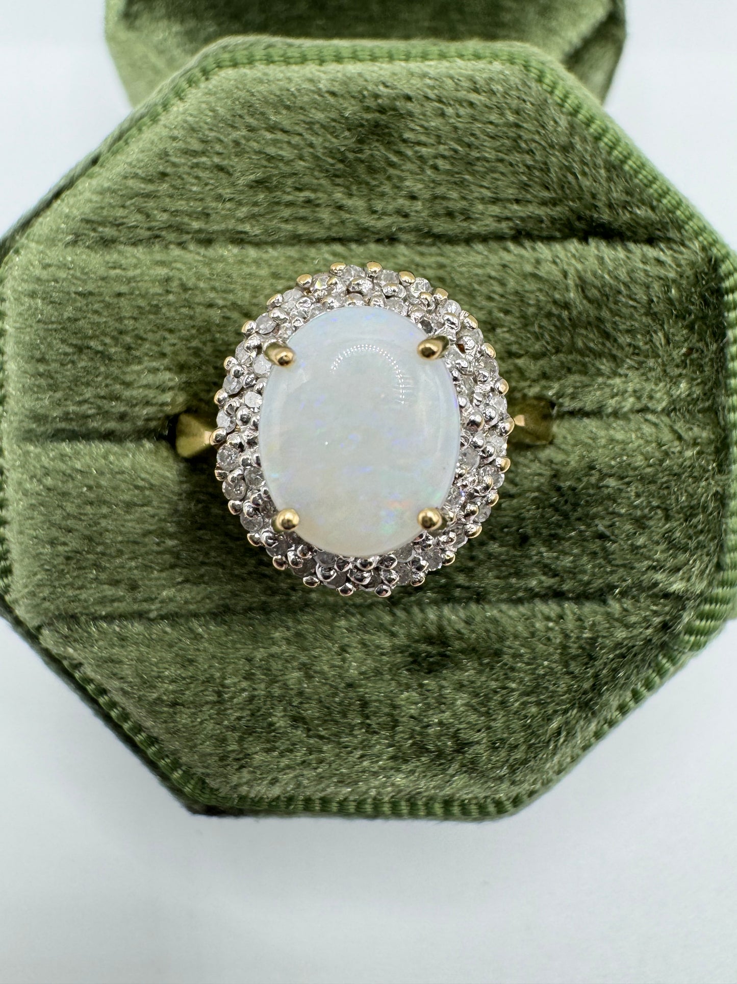9ct gold opal and diamond cluster ring