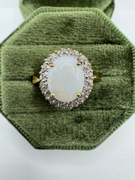 9ct gold opal and diamond cluster ring