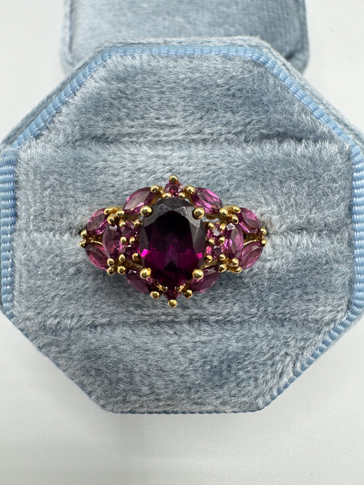 9ct gold tourmaline and amethyst cluster ring