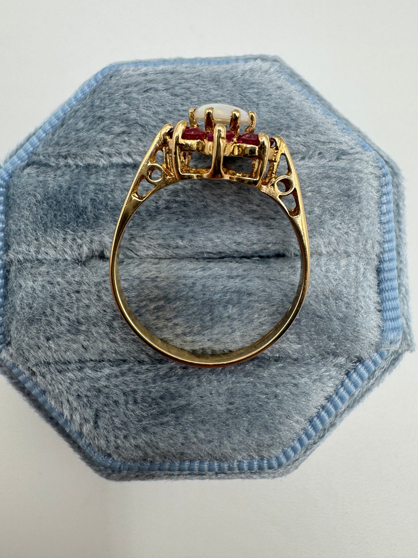 9ct gold opal and ruby cluster ring