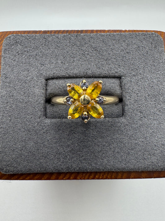 9ct gold multicoloured sapphire cluster ring