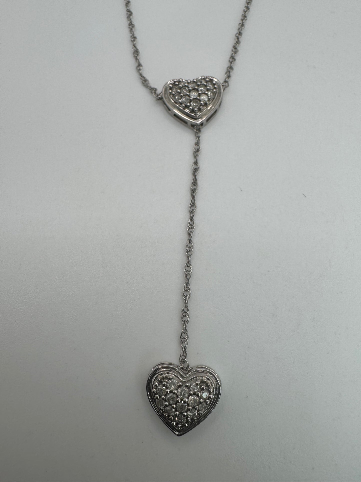 Heavy 9ct white gold diamond heart necklace